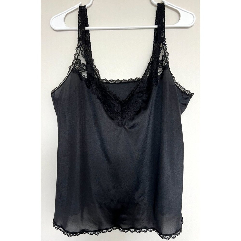 Vintage Black Lace Trim Cami 33" bust size small Union Made ILGWU lingerie